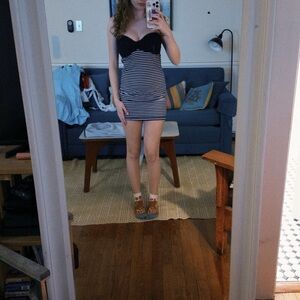 2000s striped strapless mini dress